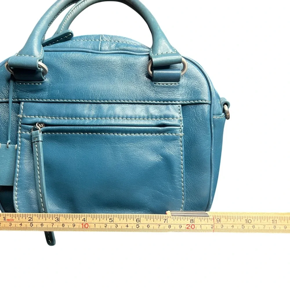 Radley London Teal Blue Leather Satchel Top Handle Bag Contrast Stitching